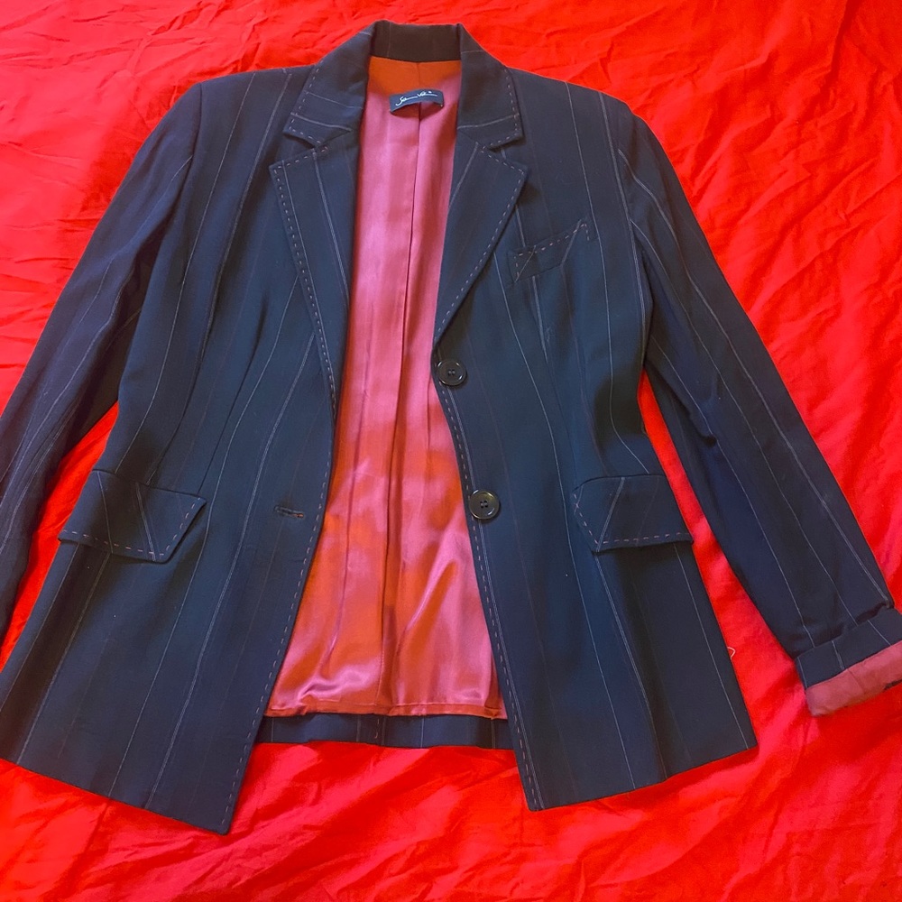 Pin stripe tailored jacket with red details